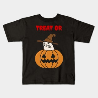 Trick or Treat Halloween Sad Cat Meme Kids T-Shirt